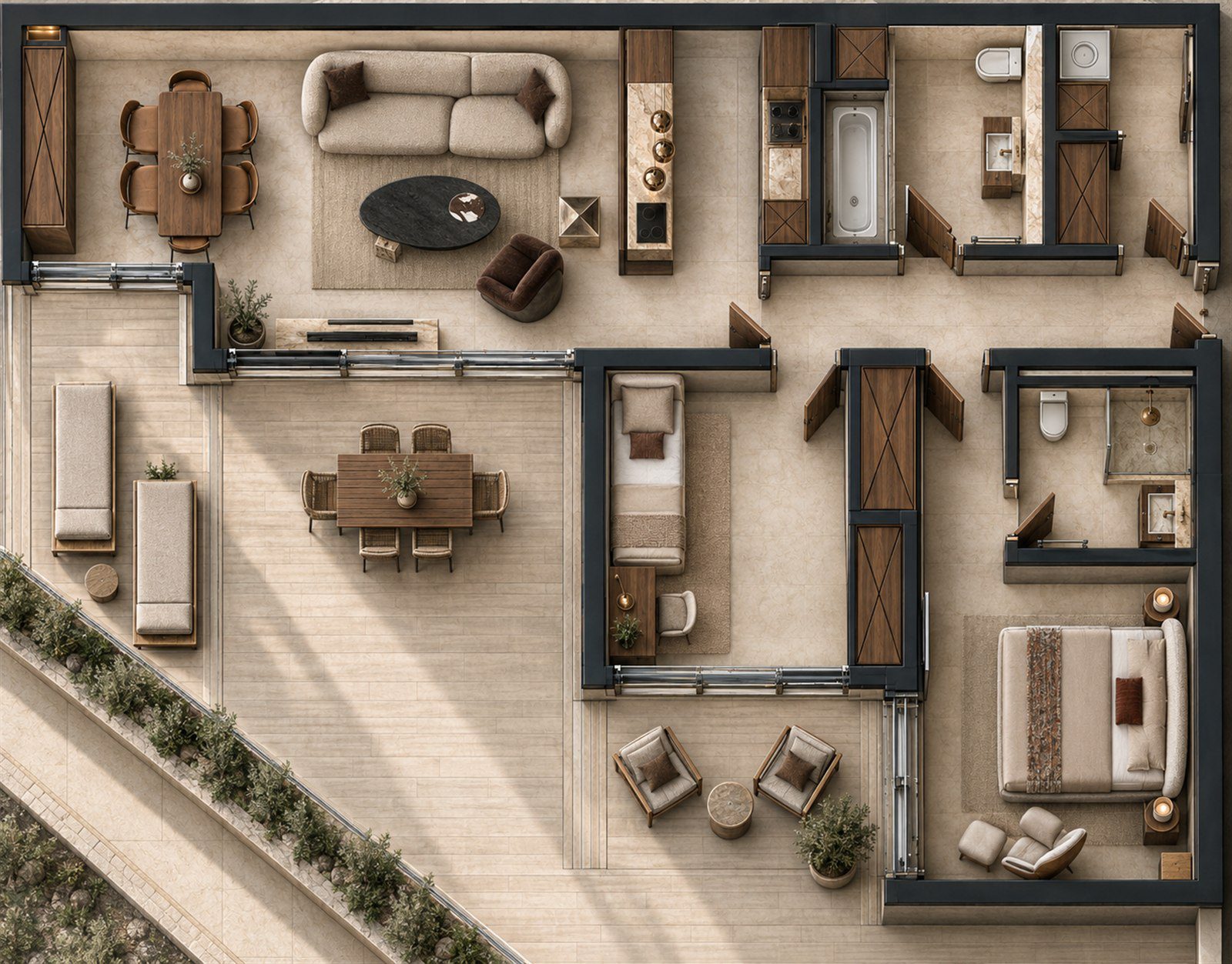 Living and dining areas planned together
